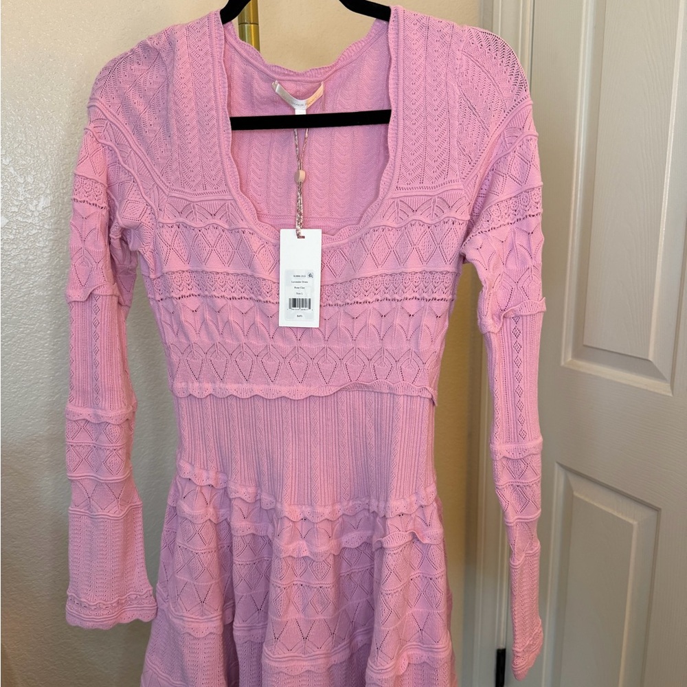LoveShackFancy Pink Textured Knit Mini Dress - Picture 1 of 4